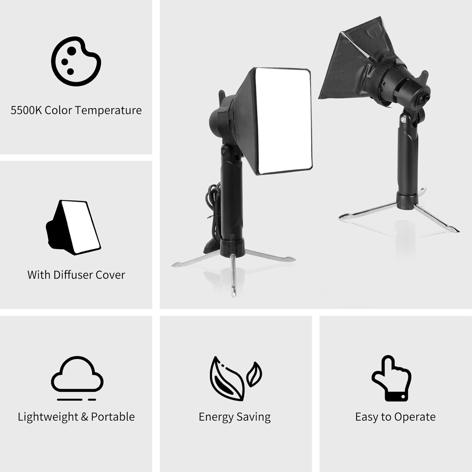 Meking Mini Softbox Photography Lighting Kit, Portable 4x4.8in Continuous Lighting LED Lamp with Collapsible Diffuser for Video Tabletop Studio Small Product Shooting, 2 Sets