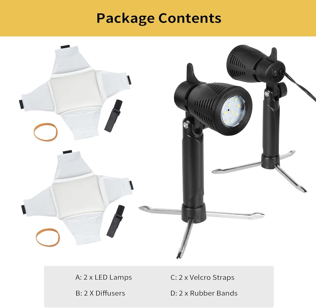 Meking Mini Softbox Photography Lighting Kit, Portable 4x4.8in Continuous Lighting LED Lamp with Collapsible Diffuser for Video Tabletop Studio Small Product Shooting, 2 Sets