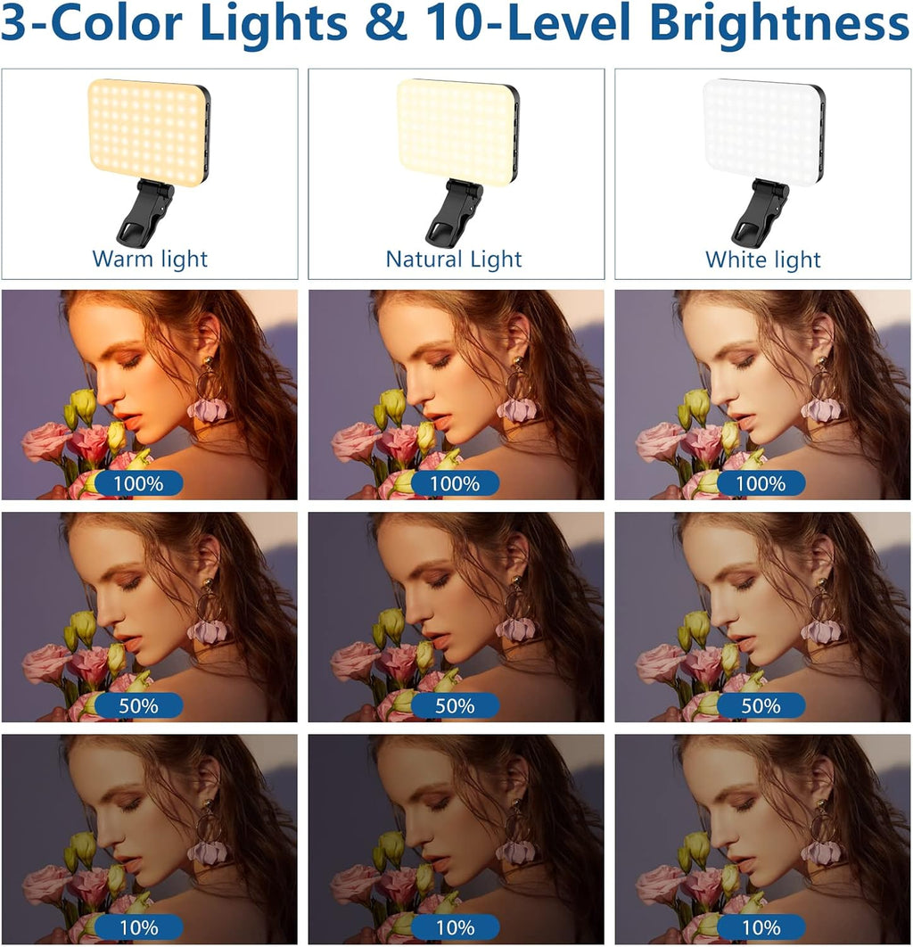 ALTSON 60 LED Portable Selfie Light Video Conference Lighting with Clip & Camera Tripod Adapter Rechargeable 2200mAh CRI 97+, 3 Light Modes for Phone iPhone Webcam Laptop Photo Makeup