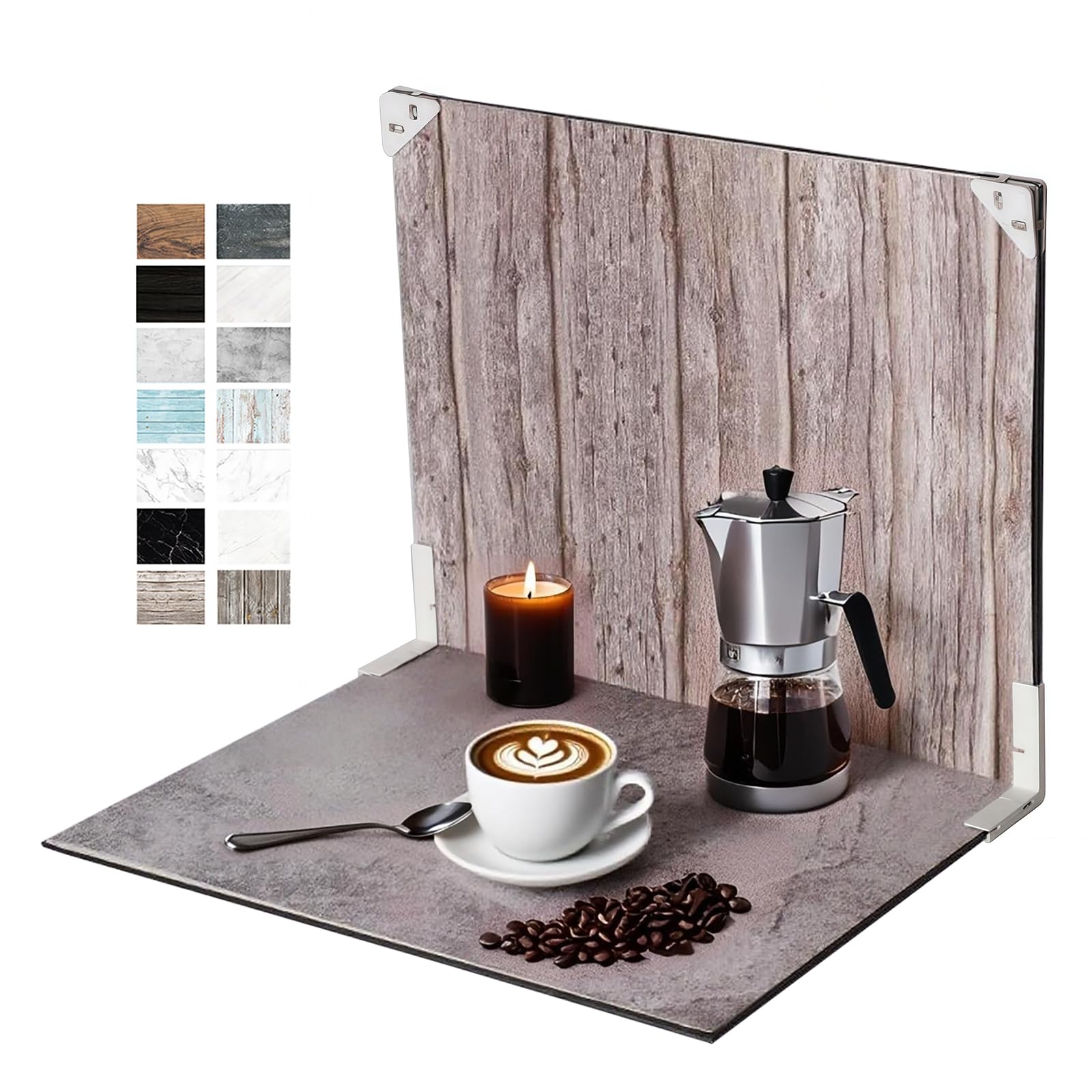 Yoocheese Photo Backdrop for Product Photography - Tabletop Photo Backdrop Kit - 10 Double-Sided Backgrounds, 20 Patterns - 1-Min Setup for Food Photography & Small Products, 16.5 x 11.7 in