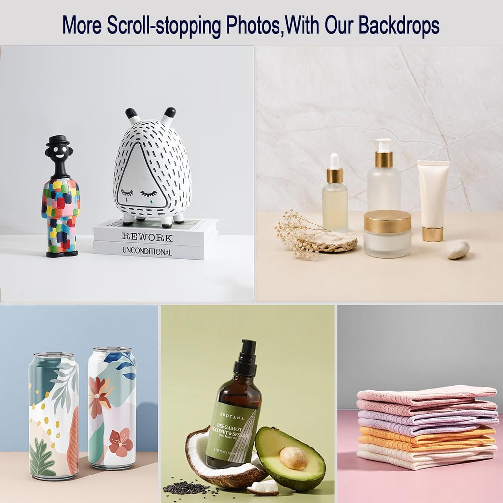 Yoocheese Photo Backdrop for Product Photography - Tabletop Photo Backdrop Kit - 10 Double-Sided Backgrounds, 20 Patterns - 1-Min Setup for Food Photography & Small Products, 16.5 x 11.7 in