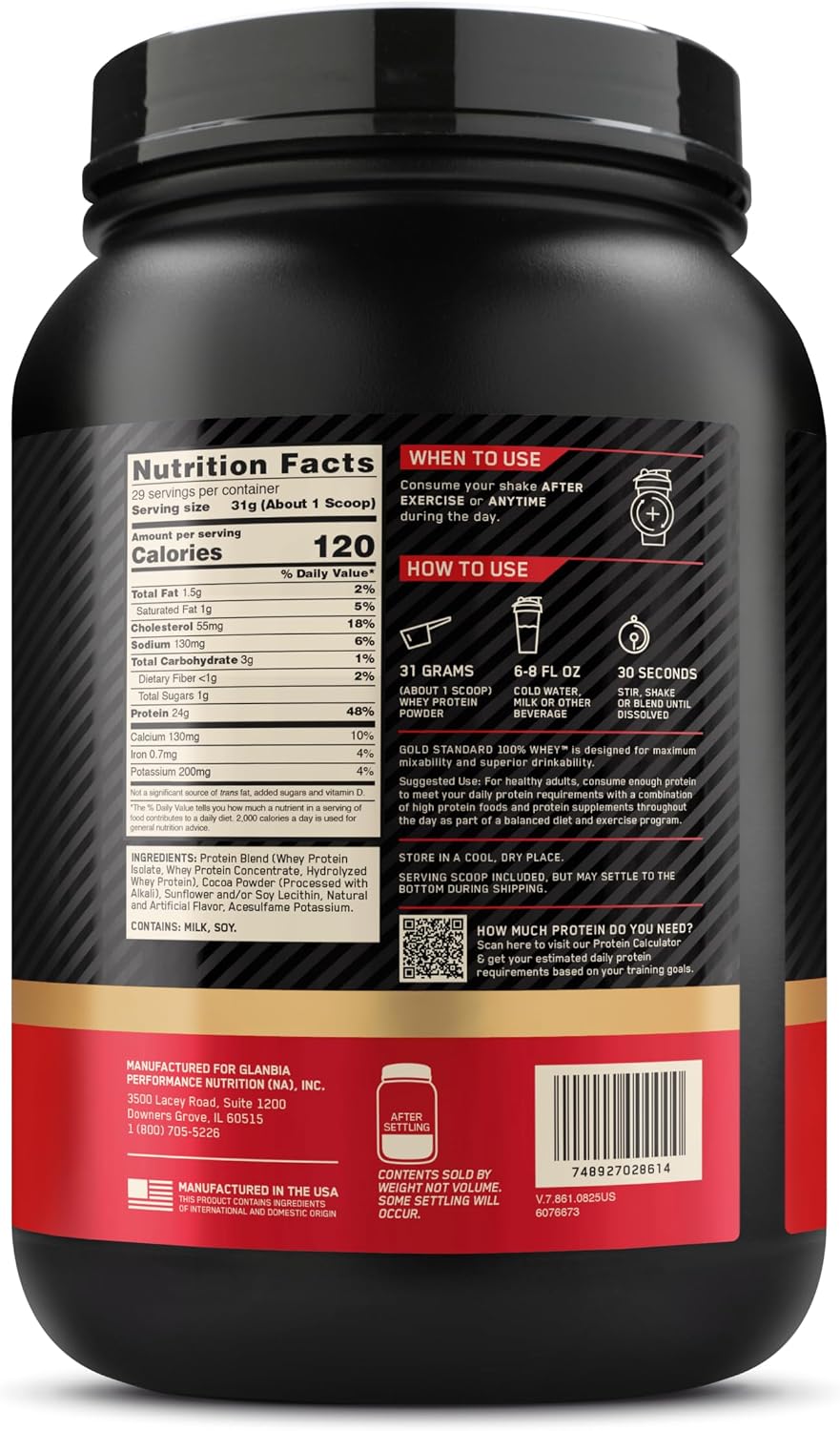 Optimum Nutrition Gold Standard Whey Protein, Double Rich Chocolate, 2 LB