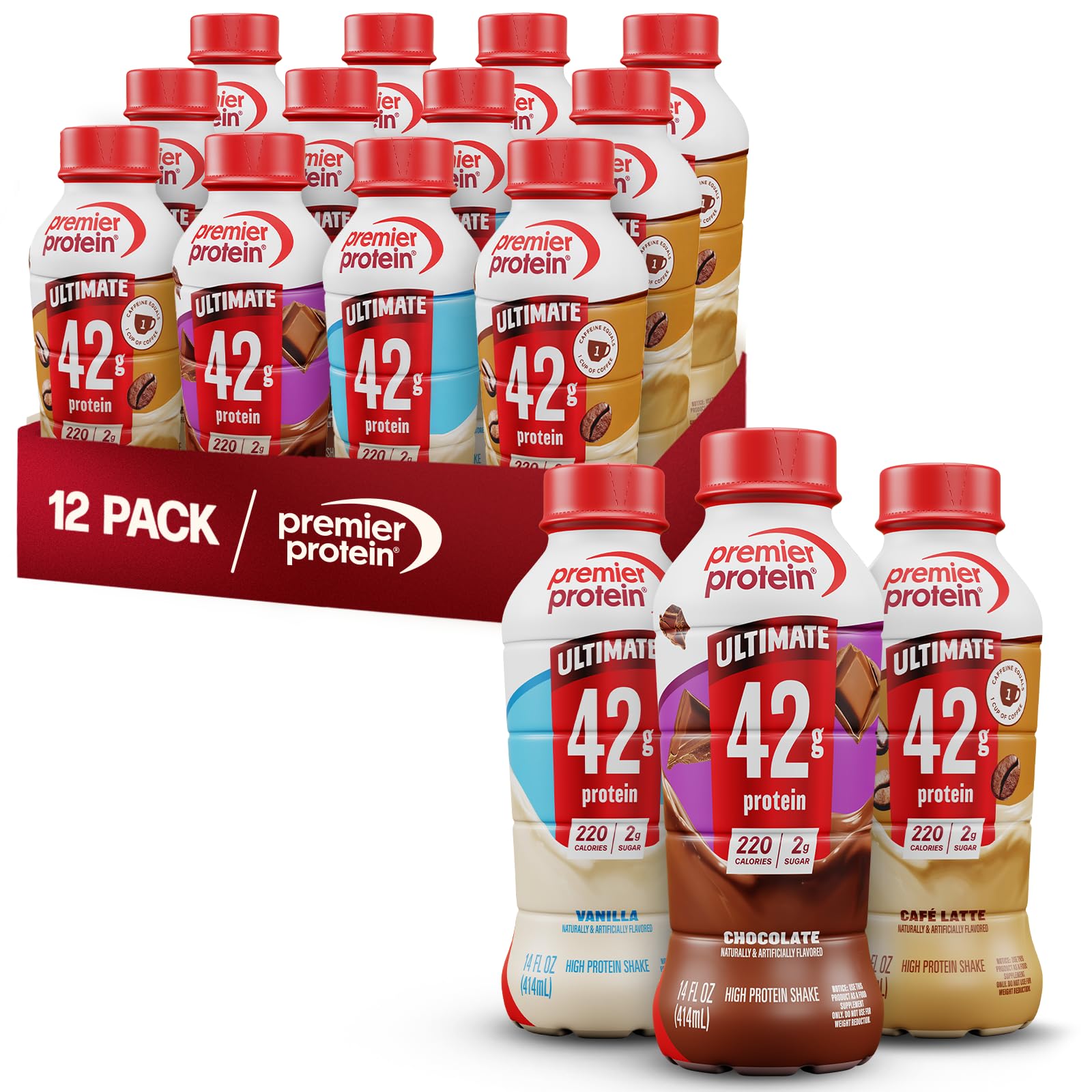Premier Protein ULTIMATE 42g High Protein Shake, Chocolate, 12 Pack