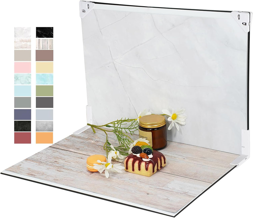 Yoocheese Photo Backdrop for Product Photography - Tabletop Photo Backdrop Kit - 10 Double-Sided Backgrounds, 20 Patterns - 1-Min Setup for Food Photography & Small Products, 16.5 x 11.7 in