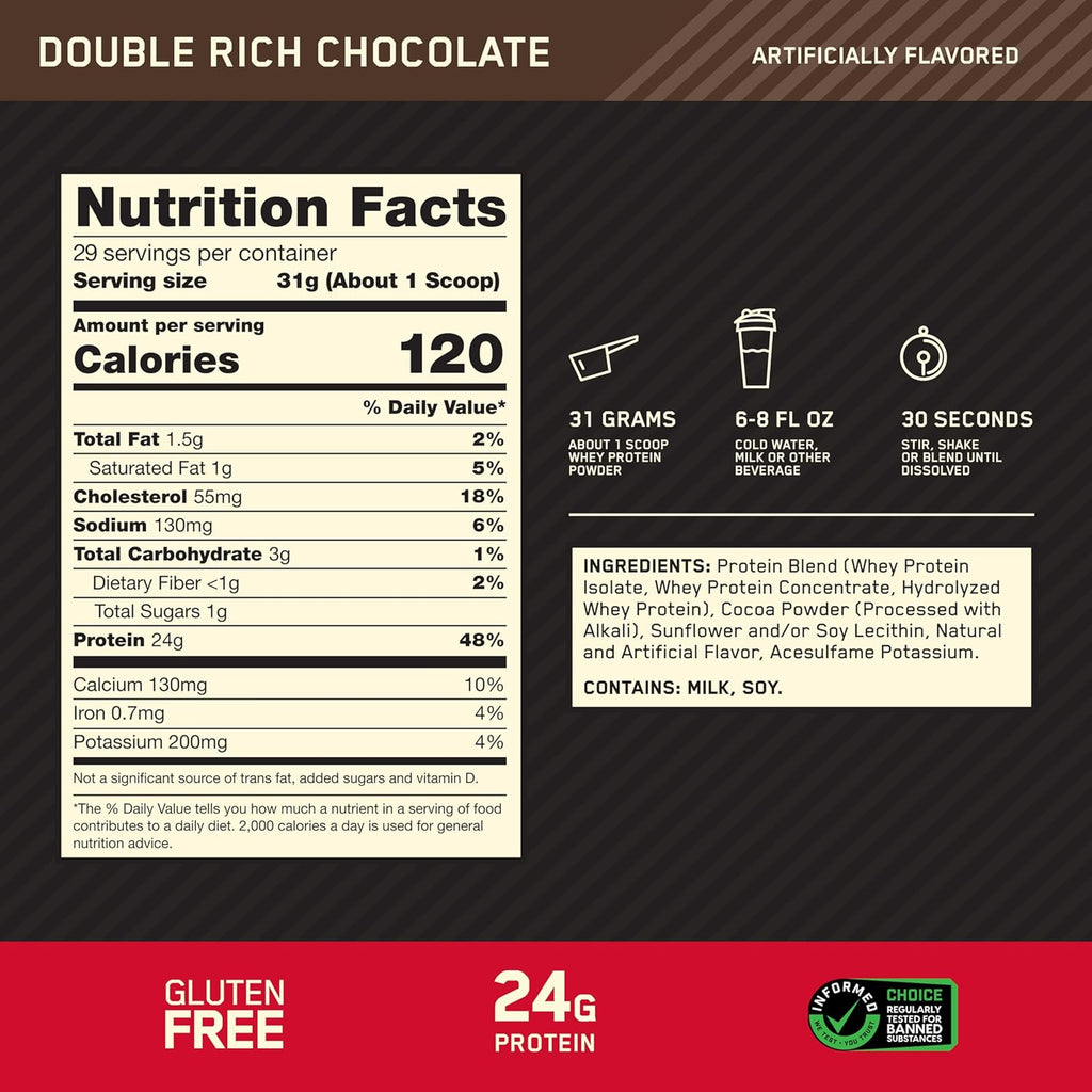 Optimum Nutrition Gold Standard Whey Protein, Double Rich Chocolate, 2 LB