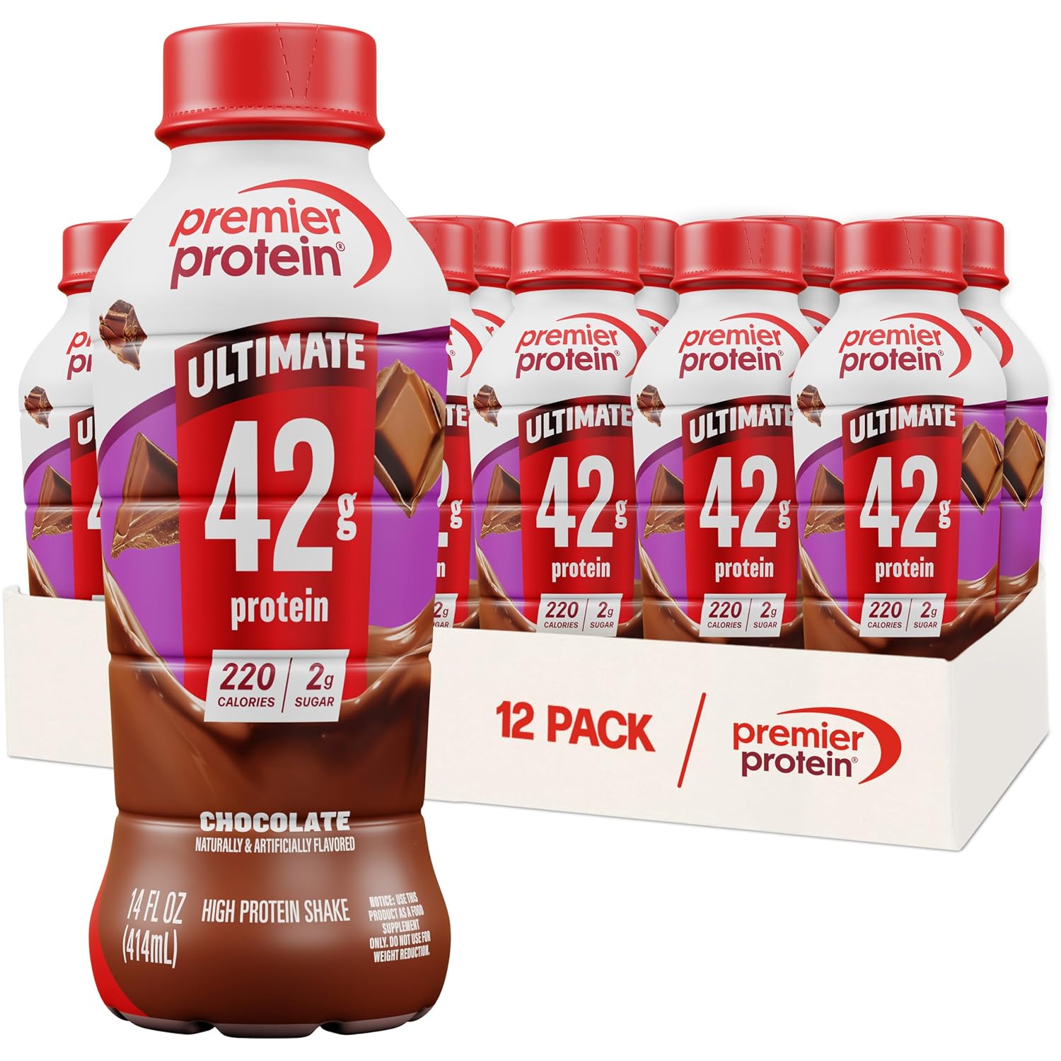 Premier Protein ULTIMATE 42g High Protein Shake, Chocolate, 12 Pack