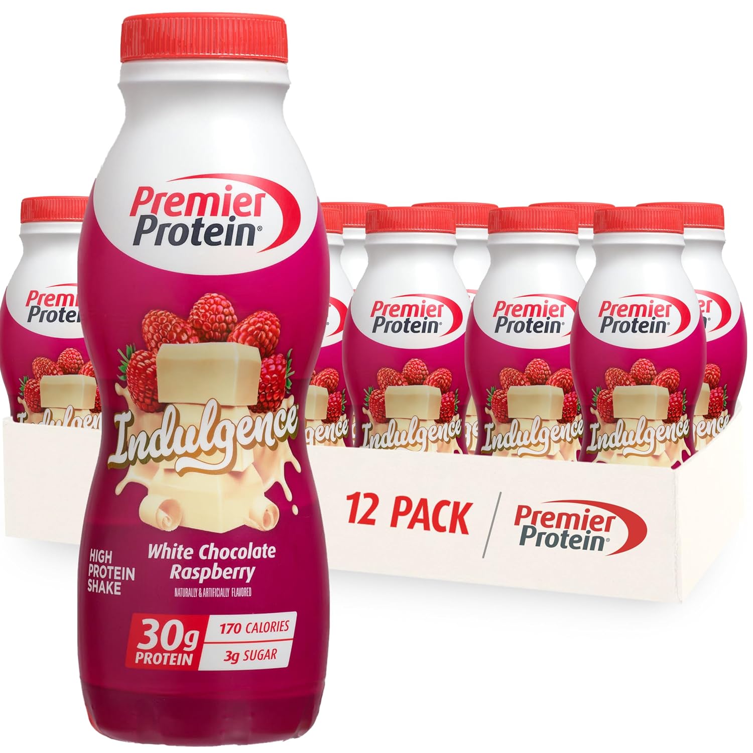 Premier Protein INDULGENCE 30g Shake, White Chocolate Raspberry, 12 Pack