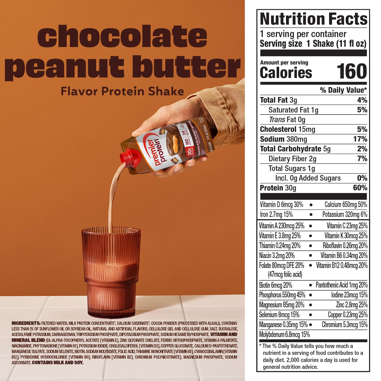 Premier Protein Shake, Liquid, Chocolate Peanut Butter, 30g Protein, Bottle, Gluten Free, 11 fl oz, 12 Pack