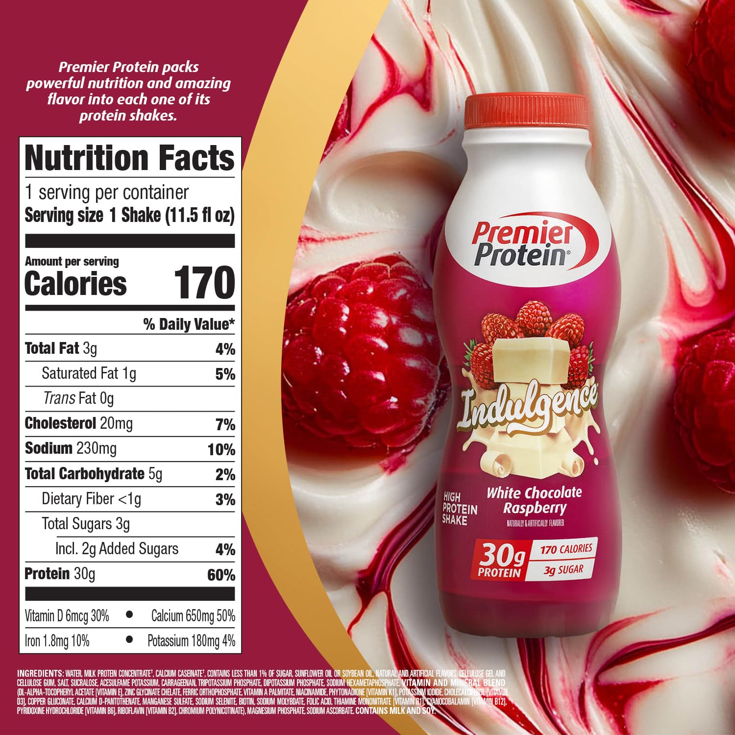 Premier Protein INDULGENCE 30g Shake, White Chocolate Raspberry, 12 Pack