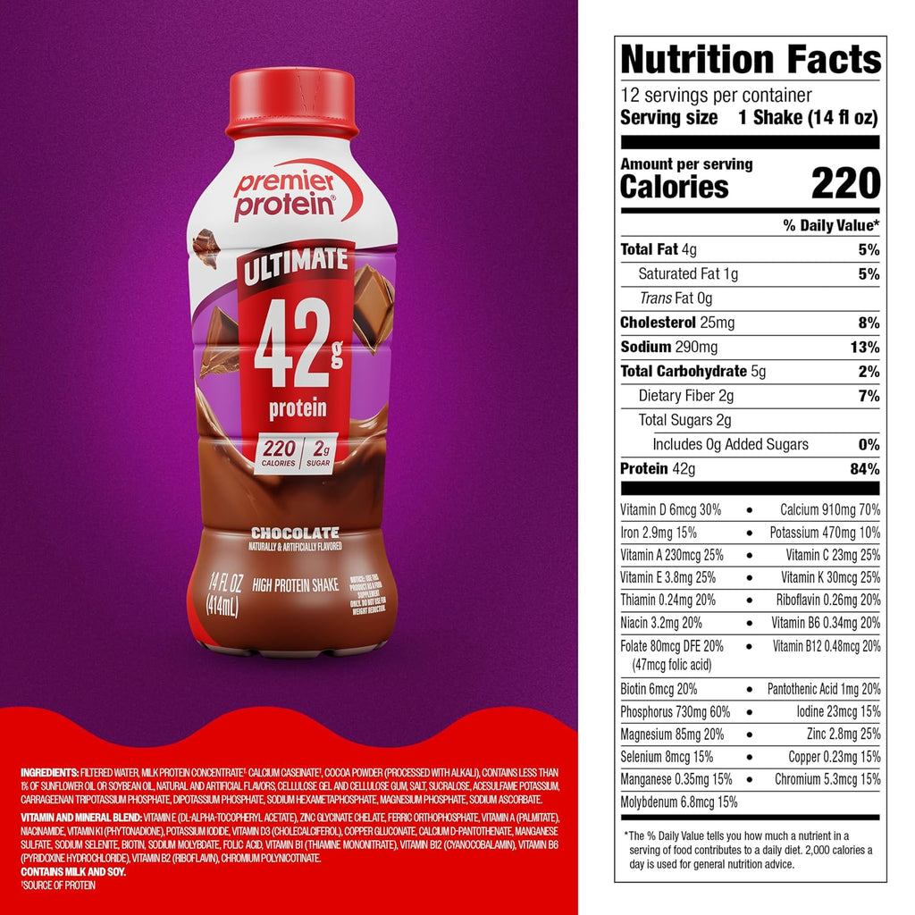 Premier Protein ULTIMATE 42g High Protein Shake, Chocolate, 12 Pack